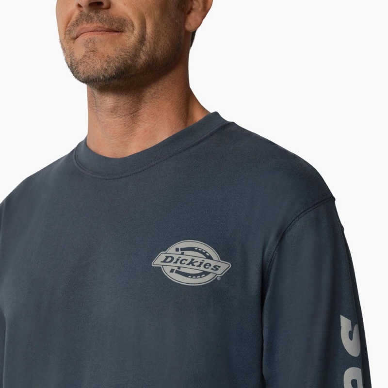 Men's Dickies Long Sleeve Heavyweight Logo T-Shirt Blue | 4975603-JF