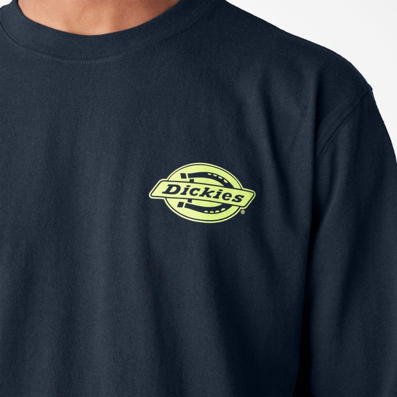 Men's Dickies Long Sleeve Heavyweight Logo T-Shirt Navy | 8612374-SX