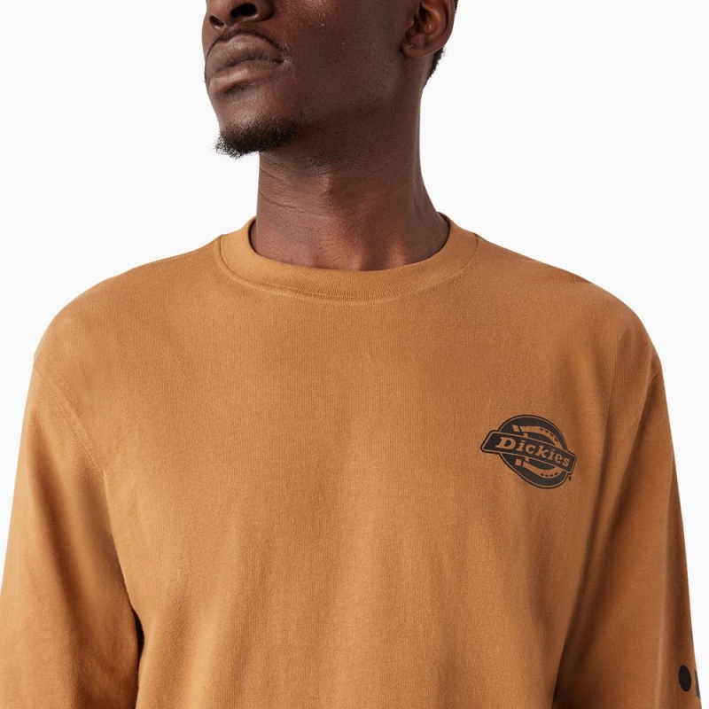 Men's Dickies Long Sleeve Heavyweight Logo T-Shirt Brown | 7106548-RL