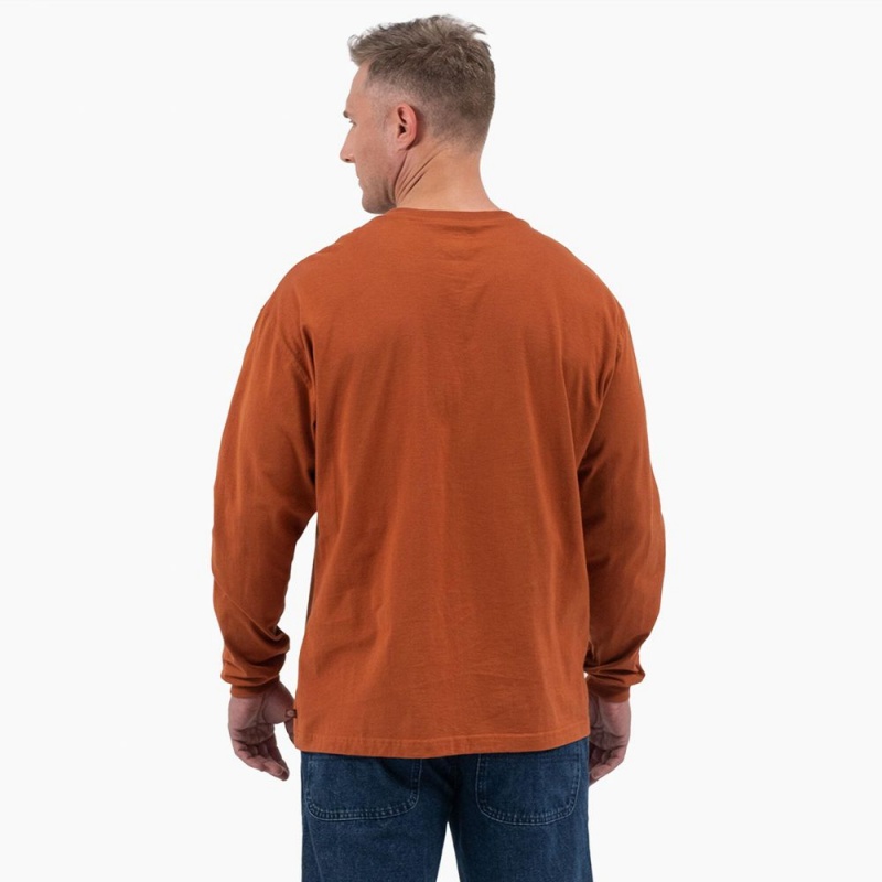 Men's Dickies Long Sleeve Henley T-Shirt Brown | 2496085-CE