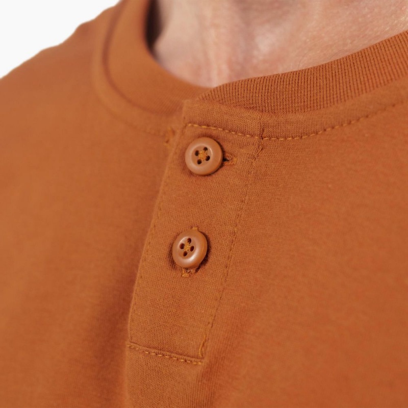 Men's Dickies Long Sleeve Henley T-Shirt Brown | 2496085-CE