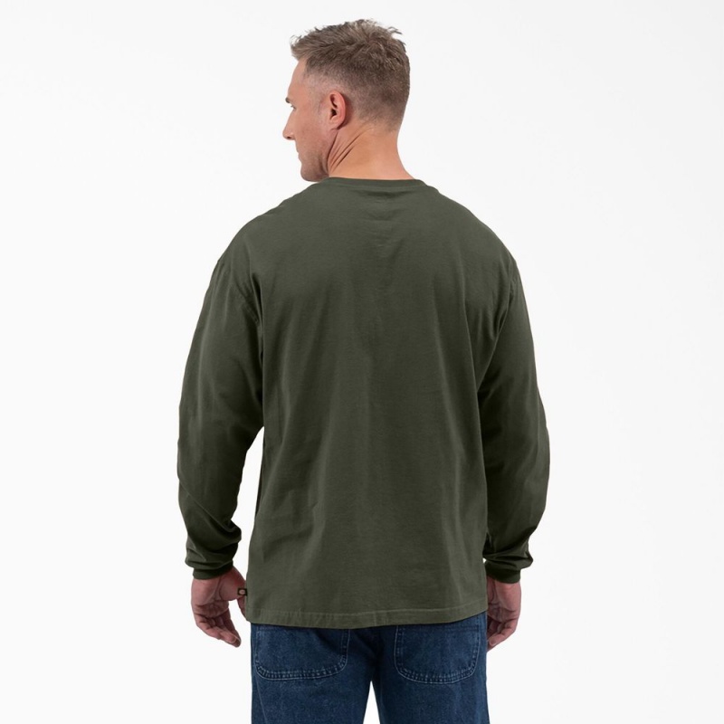 Men's Dickies Long Sleeve Henley T-Shirt Green | 6341590-XH