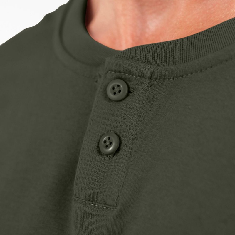 Men's Dickies Long Sleeve Henley T-Shirt Green | 6341590-XH