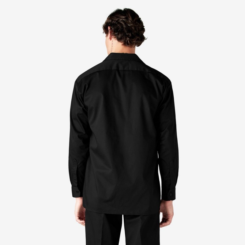 Men's Dickies Long Sleeve Work Shirts Black | 6985473-MV