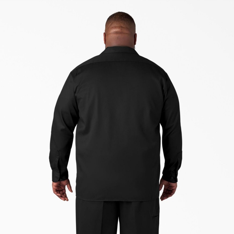 Men's Dickies Long Sleeve Work Shirts Black | 6985473-MV