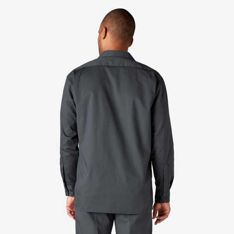 Men's Dickies Long Sleeve Work Shirts Grey | 0641793-YZ