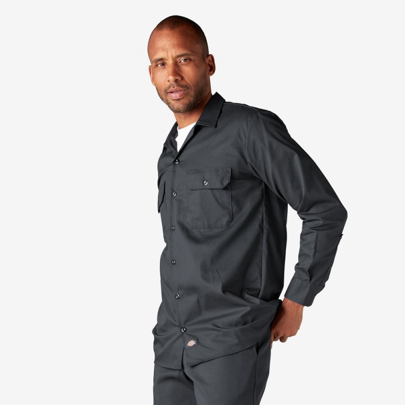 Men's Dickies Long Sleeve Work Shirts Grey | 0641793-YZ