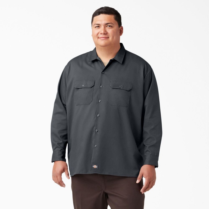 Men's Dickies Long Sleeve Work Shirts Grey | 0641793-YZ