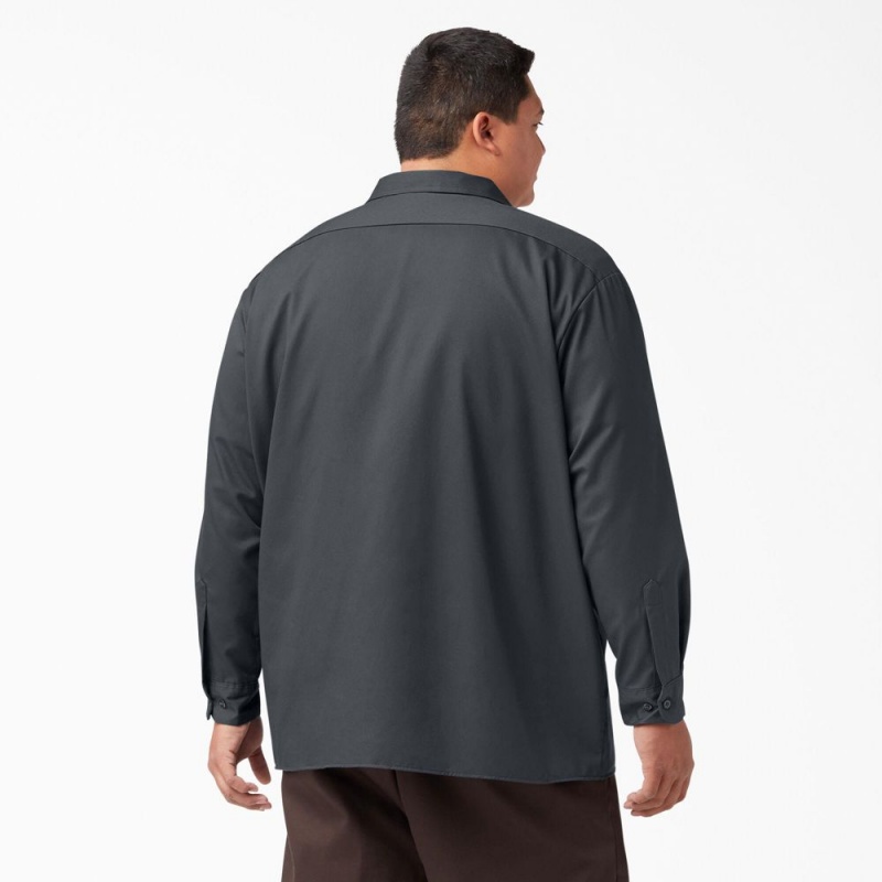 Men's Dickies Long Sleeve Work Shirts Grey | 0641793-YZ