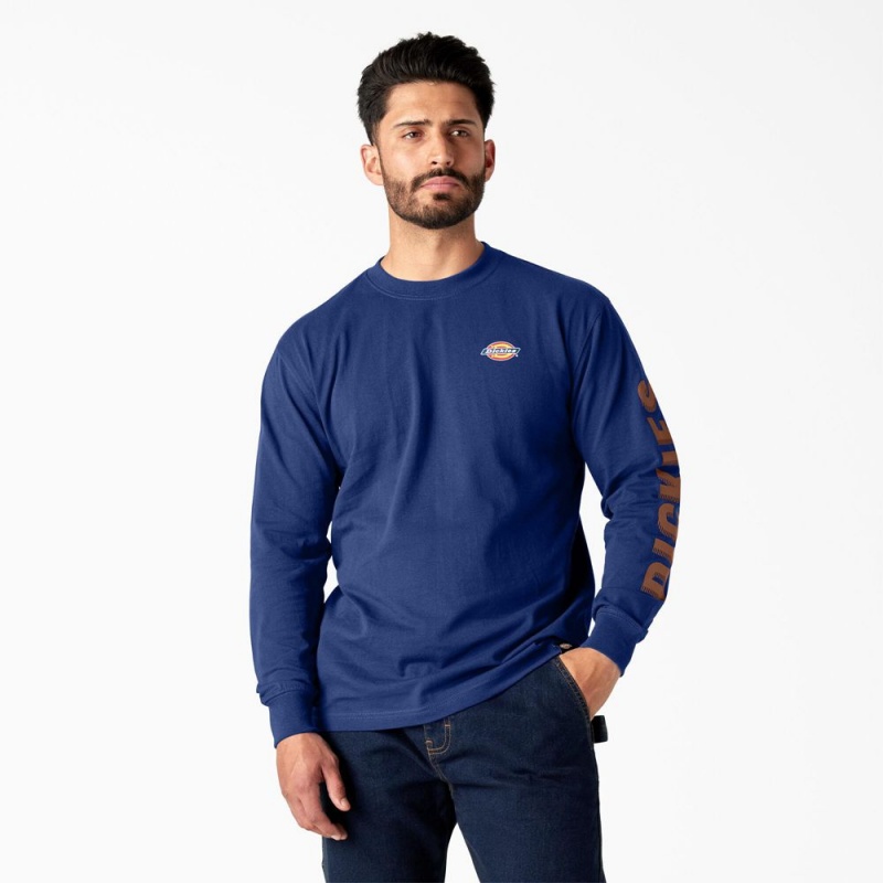 Men\'s Dickies Long Sleeve Workwear Graphic T-Shirt Blue | 9287165-ED