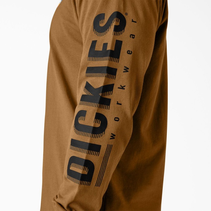 Men's Dickies Long Sleeve Workwear Graphic T-Shirt Brown | 5102736-CQ