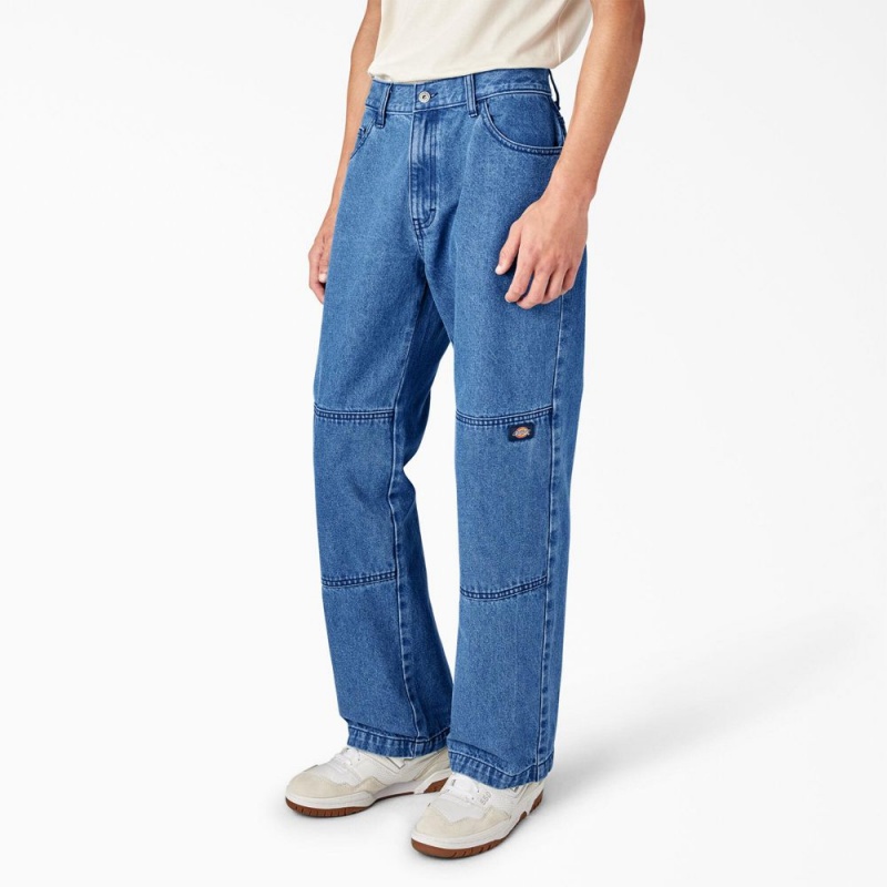 Men's Dickies Loose Fit Double Knee Jeans Blue | 9670153-FY