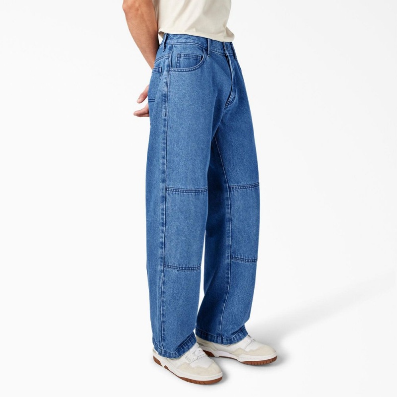 Men's Dickies Loose Fit Double Knee Jeans Blue | 9670153-FY