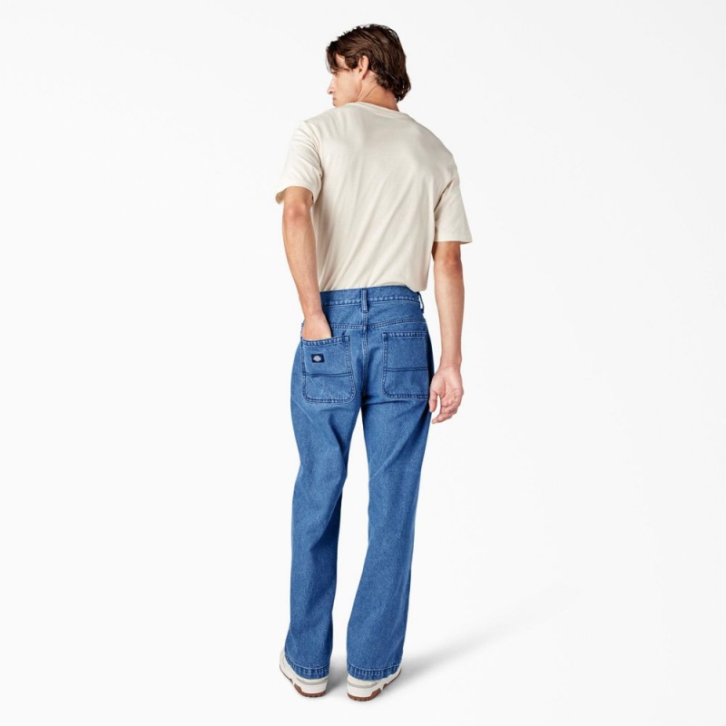 Men's Dickies Loose Fit Double Knee Jeans Blue | 9670153-FY