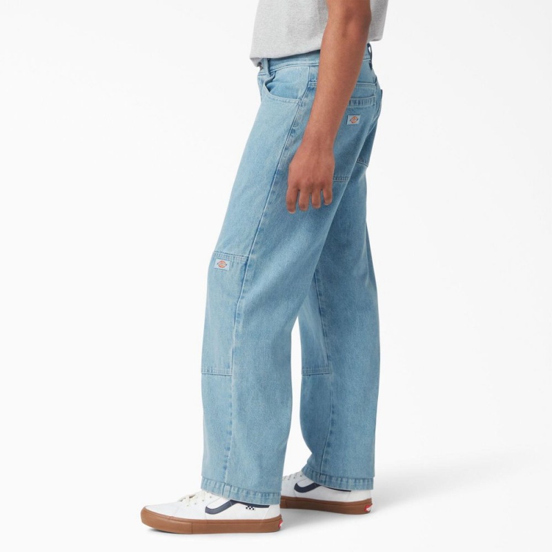 Men's Dickies Loose Fit Double Knee Jeans Blue | 2310657-RD