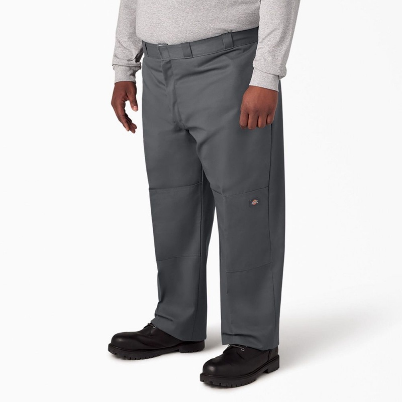 Men's Dickies Loose Fit Double Knee Work Pants Grey | 0516879-QK