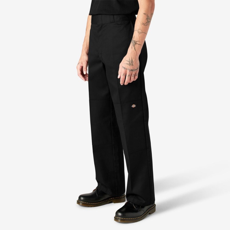 Men's Dickies Loose Fit Double Knee Work Pants Black | 5917638-DO