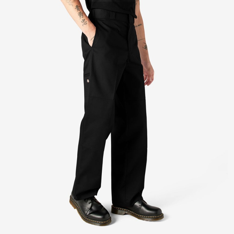 Men's Dickies Loose Fit Double Knee Work Pants Black | 5917638-DO