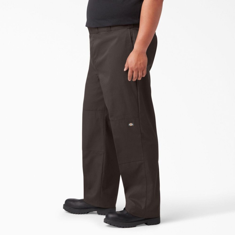 Men's Dickies Loose Fit Double Knee Work Pants Brown | 4935012-QD