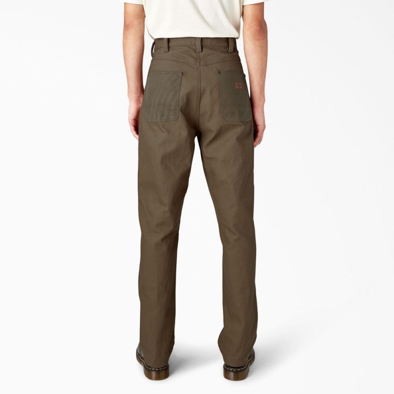 Men's Dickies Lucas Waxed Canvas Double Knee Pants Brown | 4732569-BO