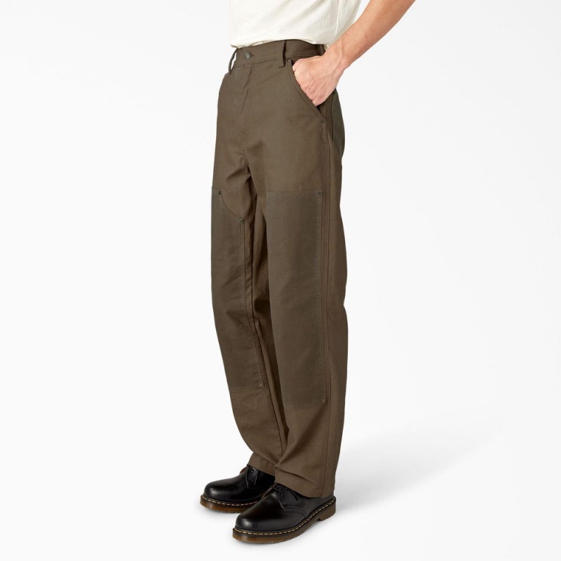 Men's Dickies Lucas Waxed Canvas Double Knee Pants Brown | 4732569-BO