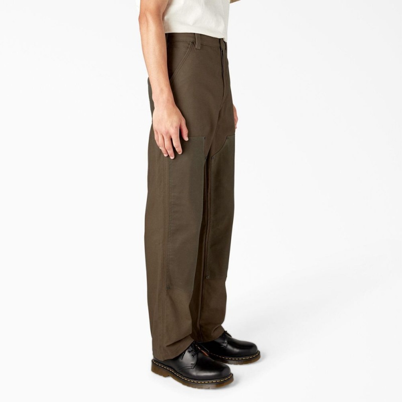 Men's Dickies Lucas Waxed Canvas Double Knee Pants Brown | 4732569-BO