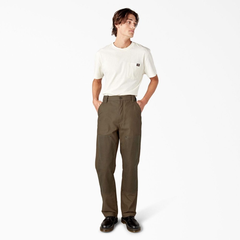 Men's Dickies Lucas Waxed Canvas Double Knee Pants Brown | 4732569-BO