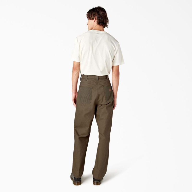 Men's Dickies Lucas Waxed Canvas Double Knee Pants Brown | 4732569-BO