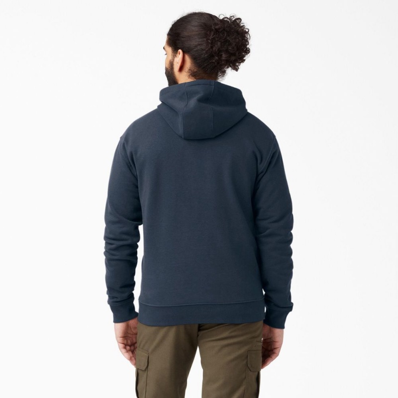 Men's Dickies Midweight Fleece Hoodie Navy | 4567203-MG