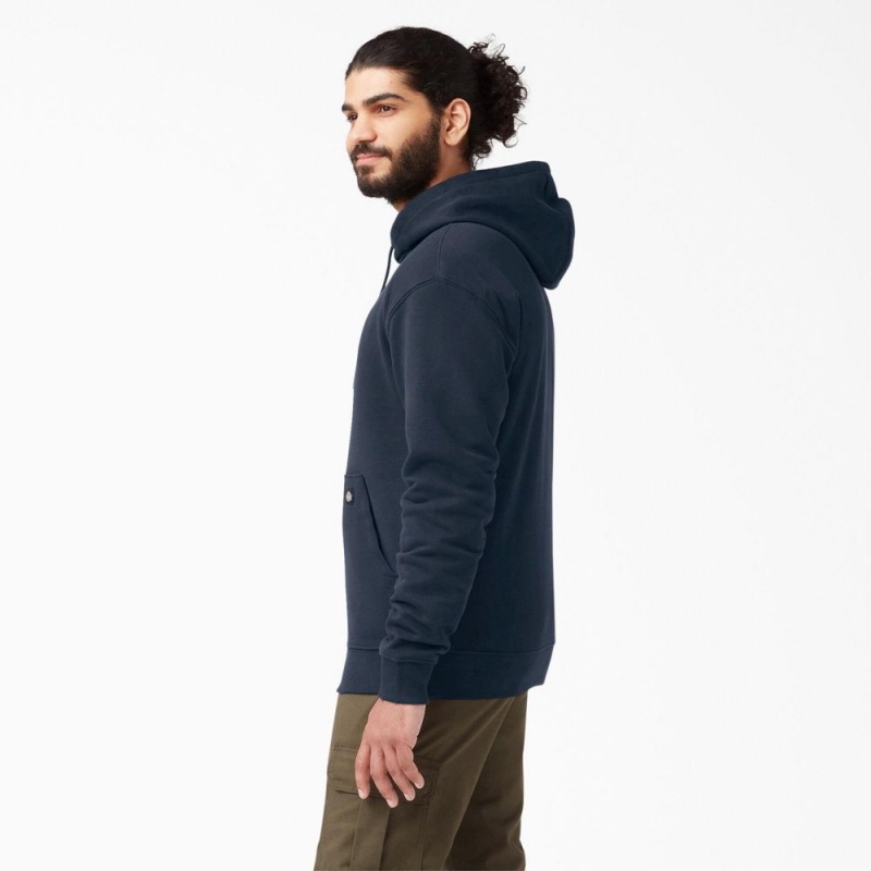 Men's Dickies Midweight Fleece Hoodie Navy | 4567203-MG