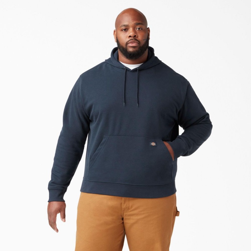 Men's Dickies Midweight Fleece Hoodie Navy | 4567203-MG