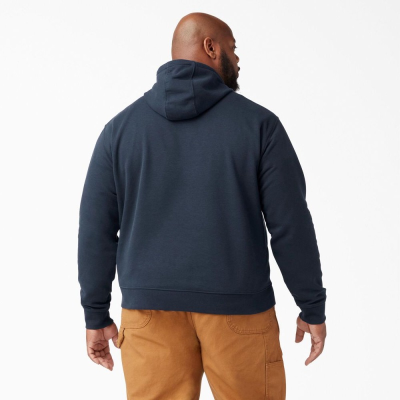 Men's Dickies Midweight Fleece Hoodie Navy | 4567203-MG