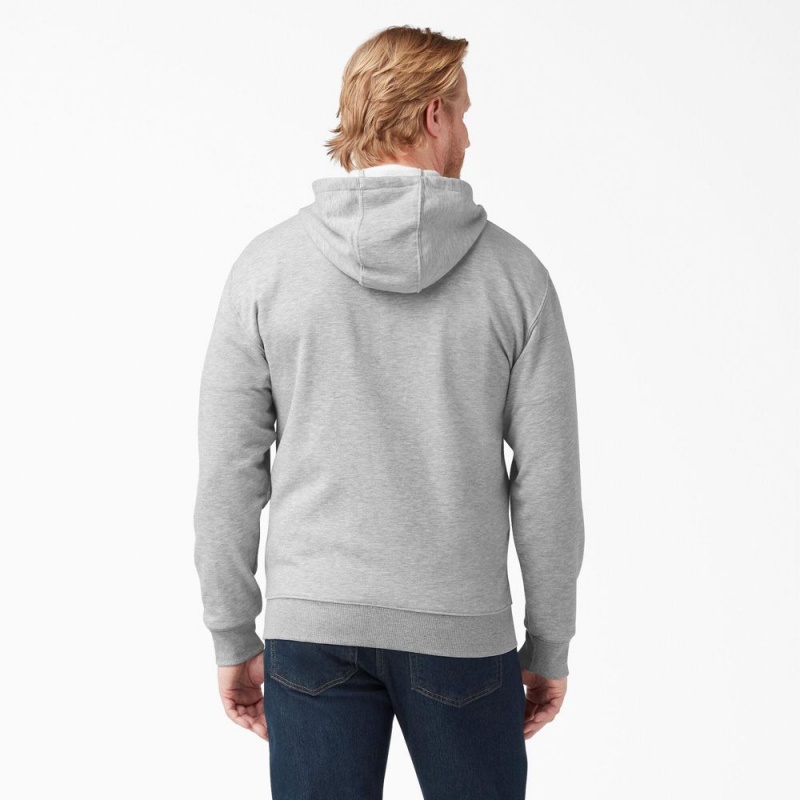 Men's Dickies Midweight Fleece Zip Hoodie Grey | 8324761-AZ