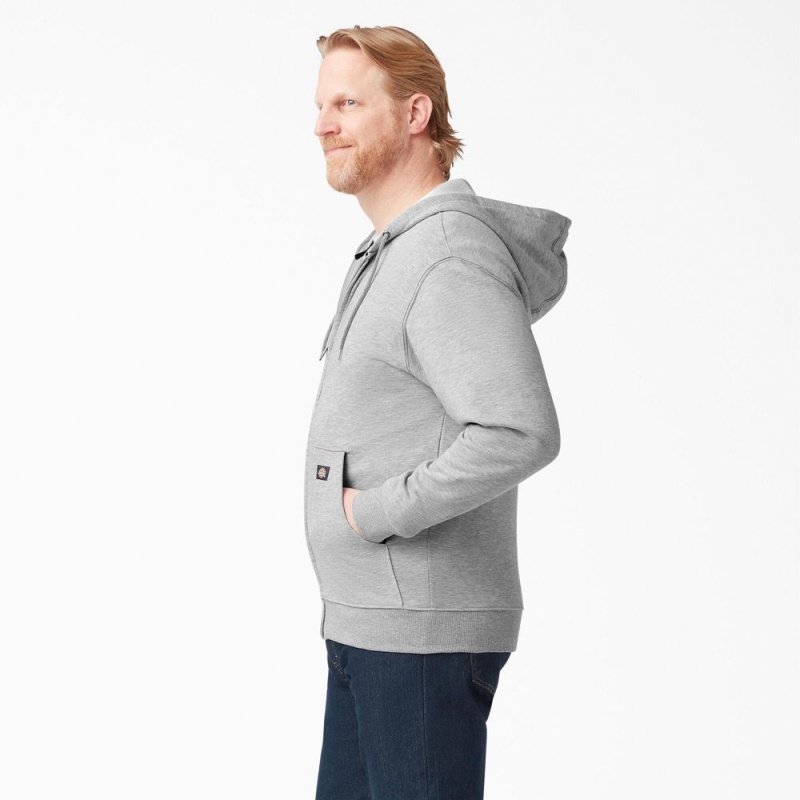 Men's Dickies Midweight Fleece Zip Hoodie Grey | 8324761-AZ