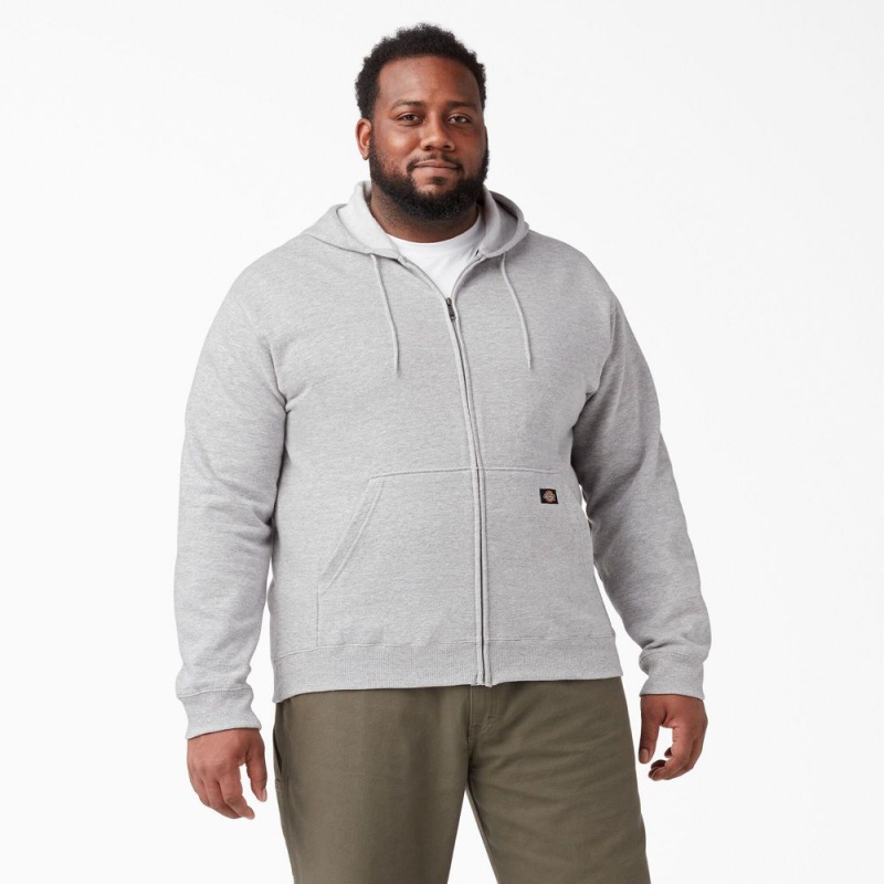 Men's Dickies Midweight Fleece Zip Hoodie Grey | 8324761-AZ