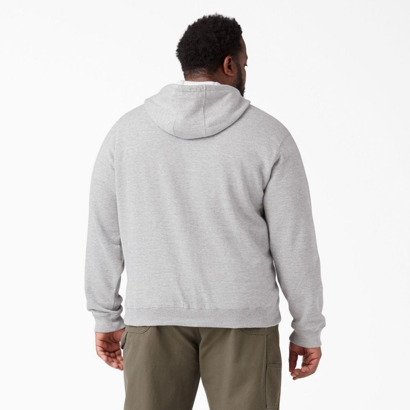 Men's Dickies Midweight Fleece Zip Hoodie Grey | 8324761-AZ