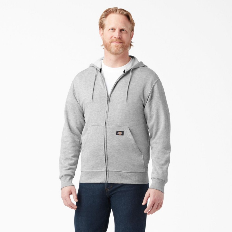 Men\'s Dickies Midweight Fleece Zip Hoodie Grey | 8324761-AZ