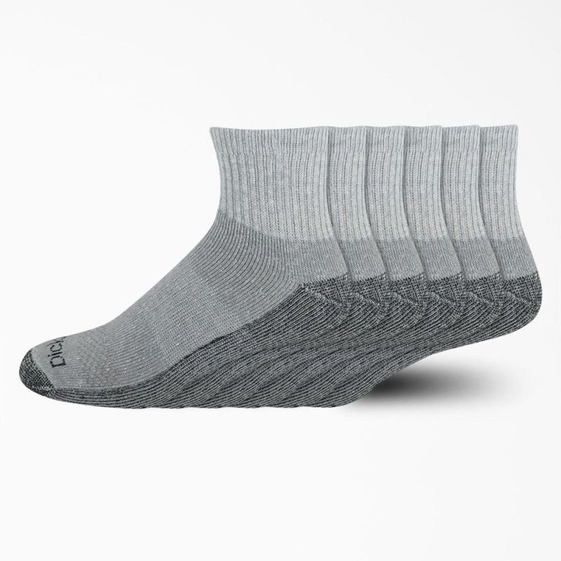 Men\'s Dickies Moisture Control Quarter 6-Pack Socks Grey | 0591374-CV