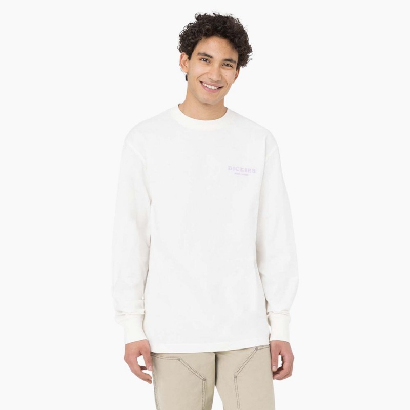 Men's Dickies Oatfield Long Sleeve T-Shirt White | 9241703-XY