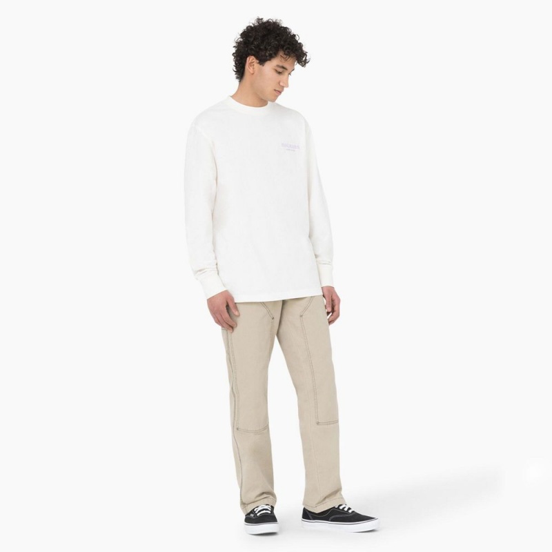 Men's Dickies Oatfield Long Sleeve T-Shirt White | 9241703-XY