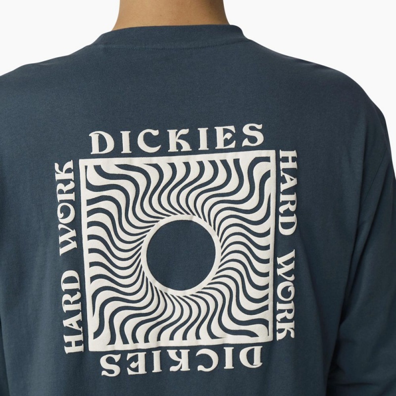 Men's Dickies Oatfield Long Sleeve T-Shirt Blue | 8216974-BP