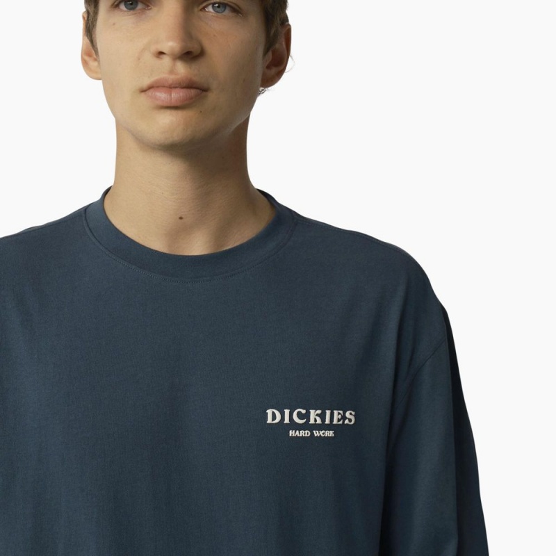 Men's Dickies Oatfield Long Sleeve T-Shirt Blue | 8216974-BP