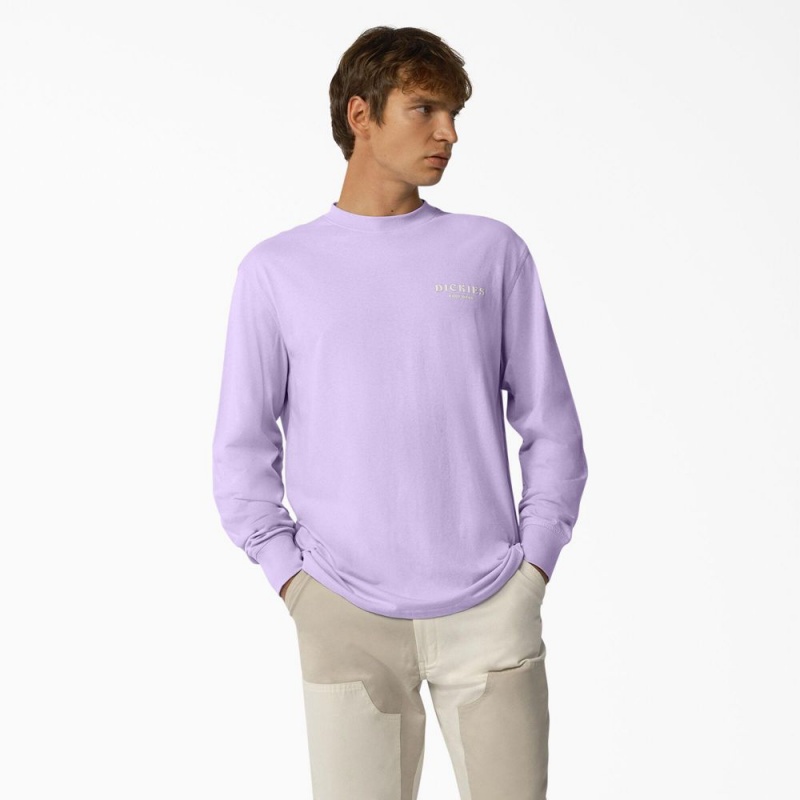 Men's Dickies Oatfield Long Sleeve T-Shirt Purple | 8052743-MC