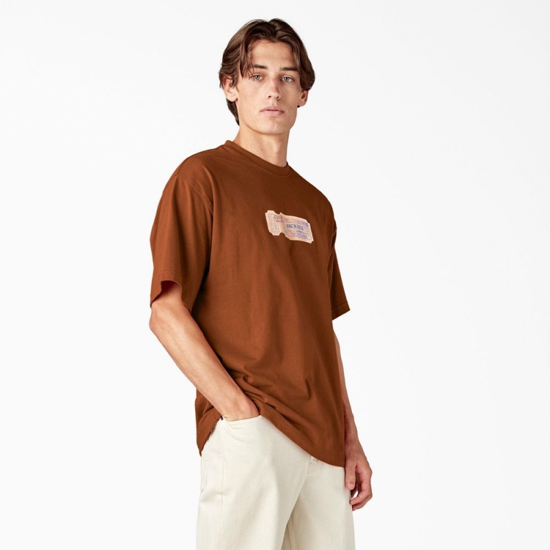 Men's Dickies Paxico Graphic T-Shirt Brown | 8195023-VL