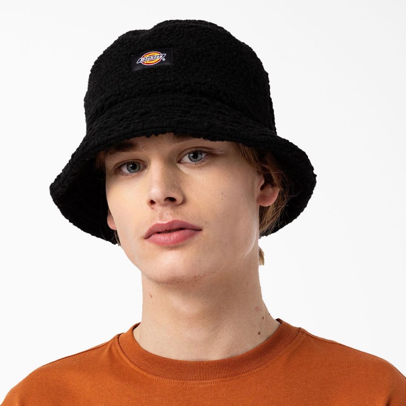 Men's Dickies Red Chute Fleece Bucket Hat Black | 2863741-RE