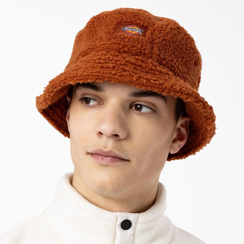 Men's Dickies Red Chute Fleece Bucket Hat Brown | 2471039-ZO