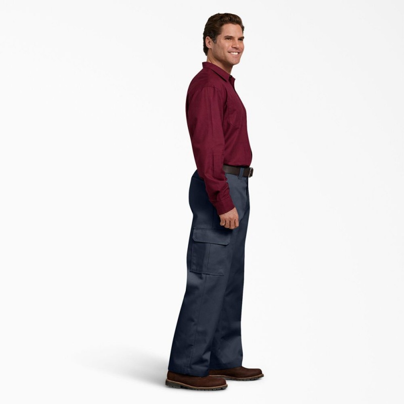 Men's Dickies Relaxed Fit Cargo Work Pants Navy | 8157234-ZJ