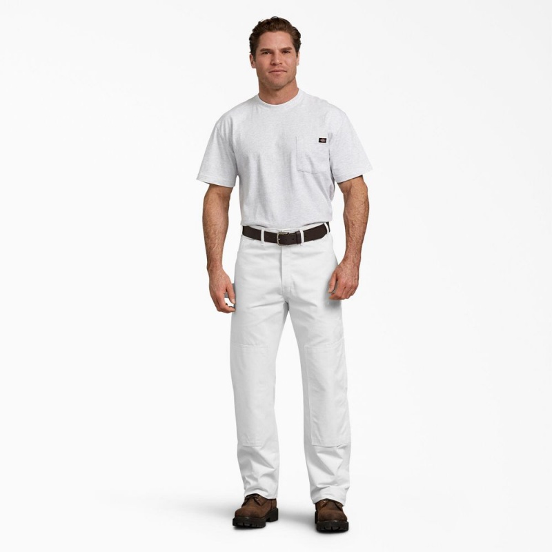 Men's Dickies Relaxed Fit Double Knee Carpenter Painter's Pants White | 1658027-AY