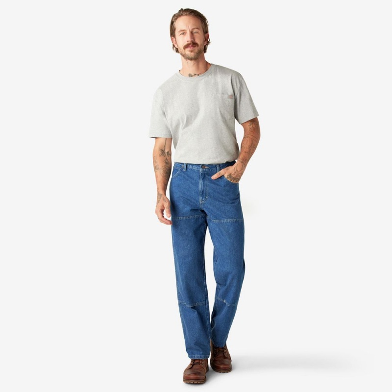 Men's Dickies Relaxed Fit Double Knee Jeans Blue | 7846935-AH