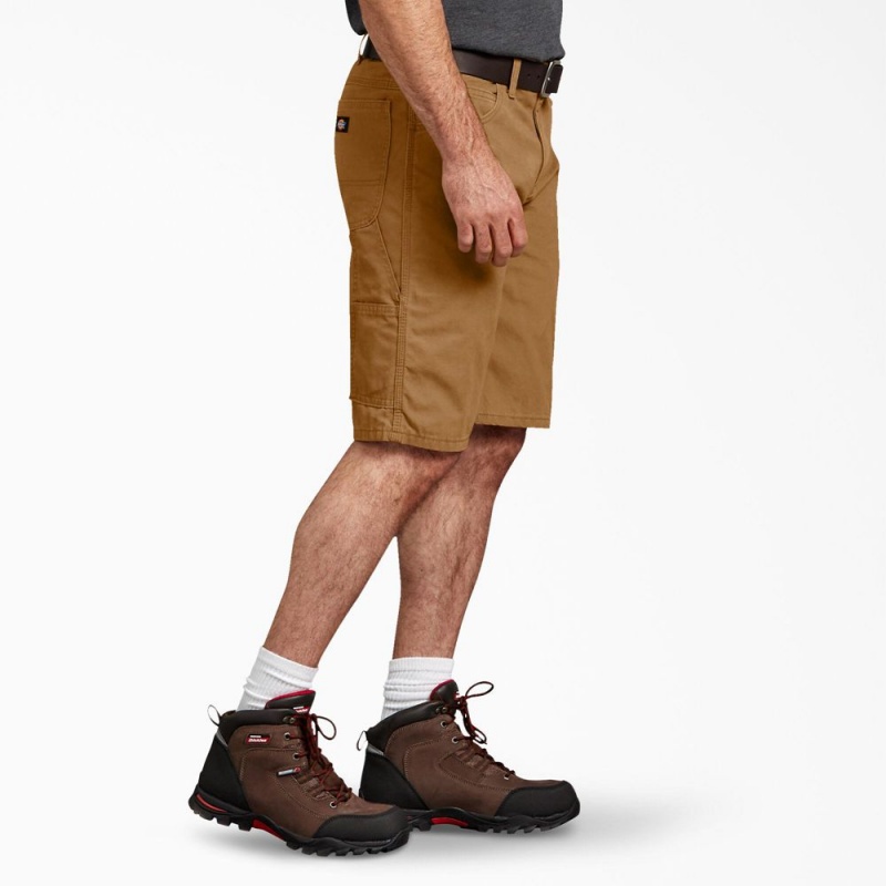 Men's Dickies Relaxed Fit Duck Carpenter Shorts Brown | 6180937-RN